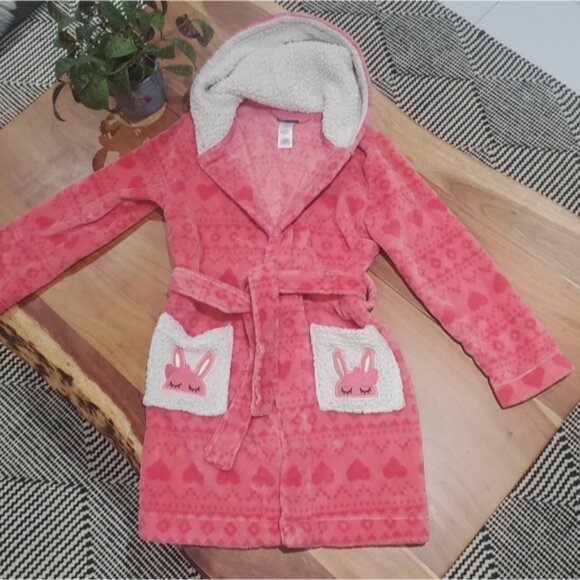 Cute Pink Cozy Bunny + Heart Print Fleece Robe - Picture 10 of 10